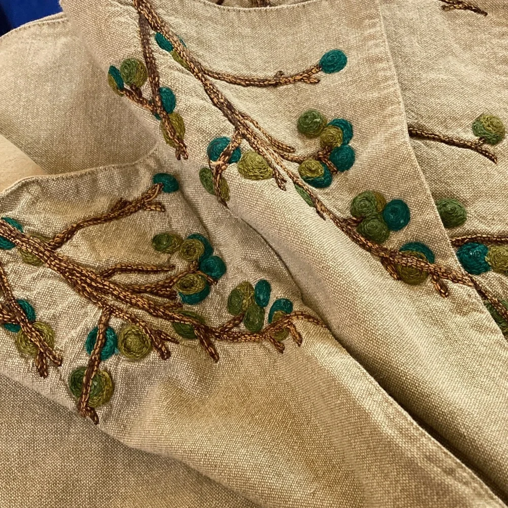 Crate& Barrel Set of 3 tan placemats Embroidered with Green brown cotton